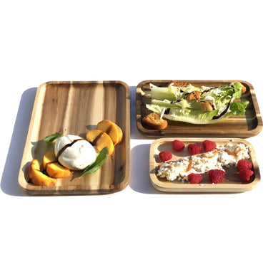 3 Rectangle Acacia platters party serving set